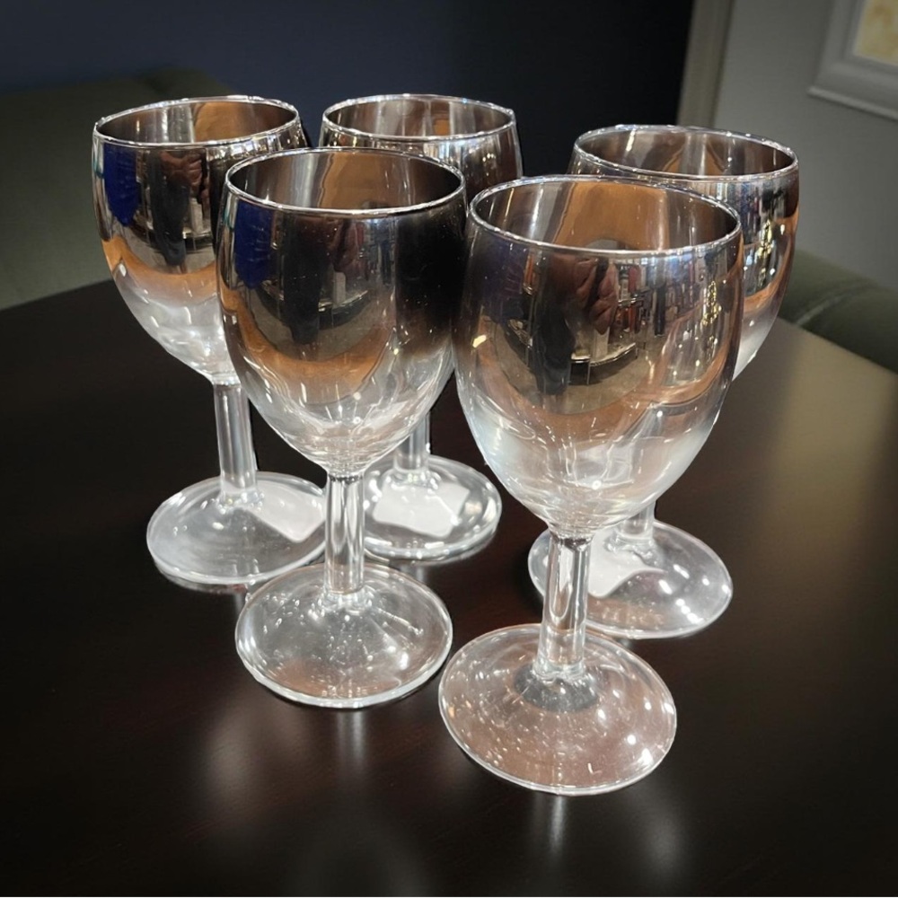 Dorothy Thorpe Metallic-Rimmed Wine Glasses Set of 5 Vintage Midcentury